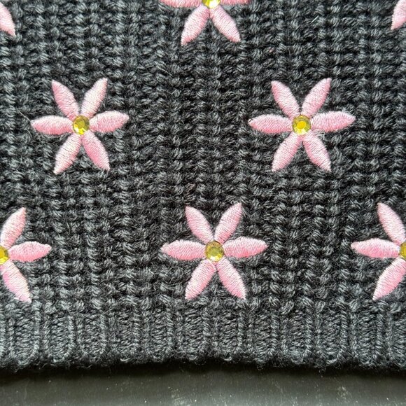 Carolyn Rowan Flowers Embroidered  with Crystals Ribbed  Wool Beanie - Picture 3 of 6